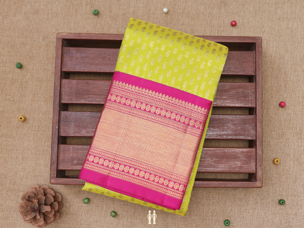 Paisley Buttis Green Kanchipuram Silk Pavadai Sattai Material