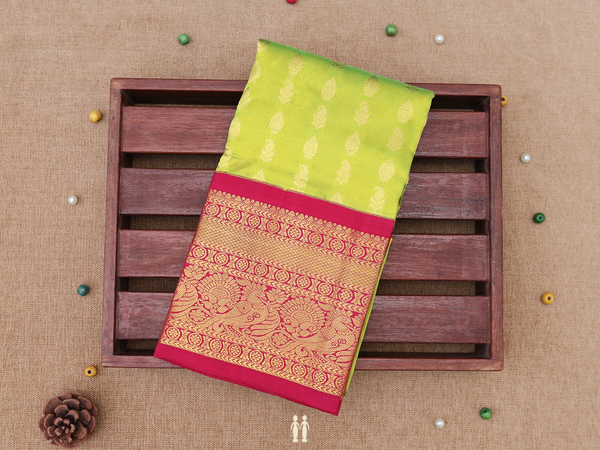Paisley Buttis Lime Green Kanchipuram Pavadai Sattai Material
