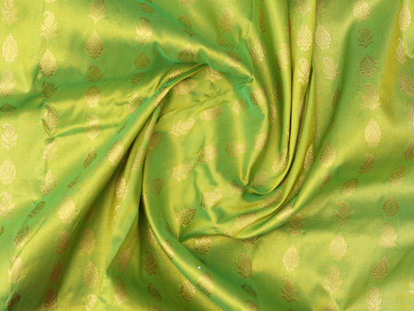 Paisley Buttis Lime Green Kanchipuram Pavadai Sattai Material