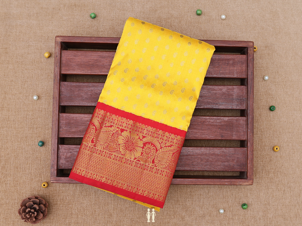 Paisley Buttis Yellow Kanchipuram Pavadai Sattai Material