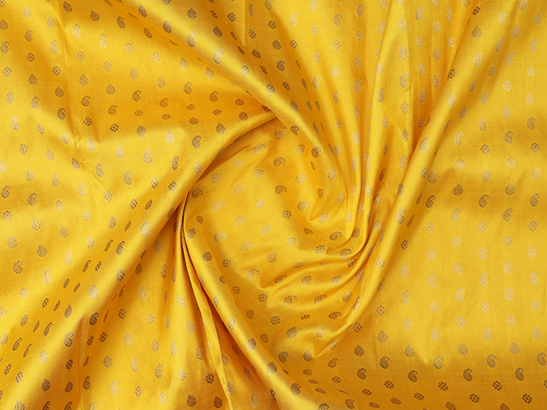 Paisley Buttis Yellow Kanchipuram Pavadai Sattai Material
