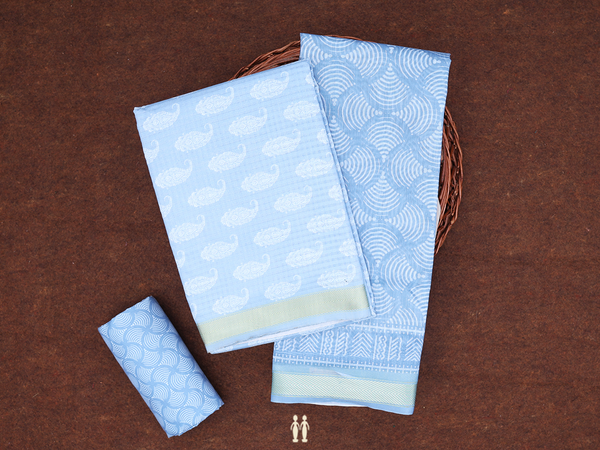 Paisley Design Blue Cotton Unstitched Salwar Material