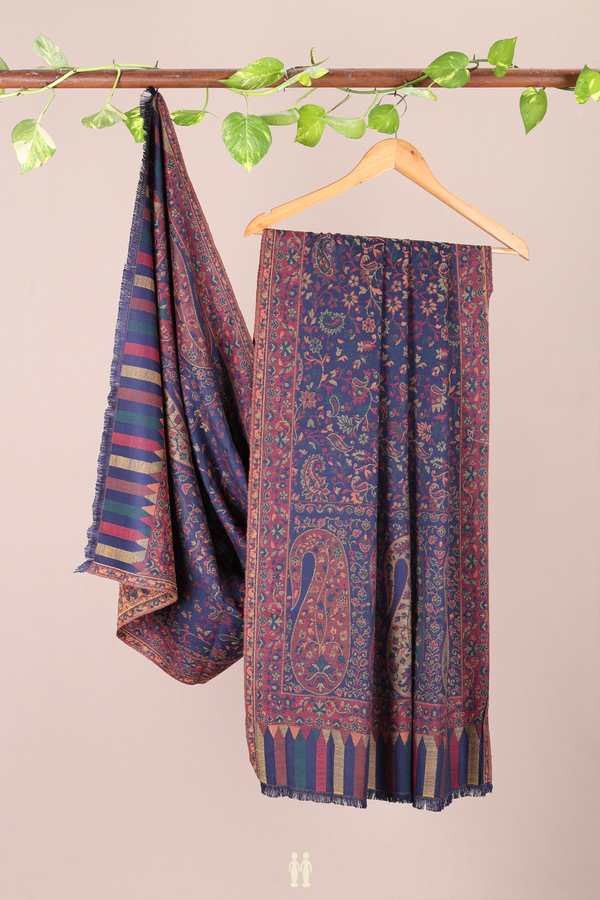 Paisley Design Navy Blue Woolen Cotton Shawl