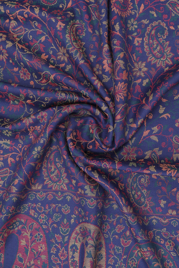 Paisley Design Navy Blue Woolen Cotton Shawl