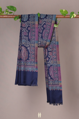 Paisley Design Navy Blue Woolen Shawl
