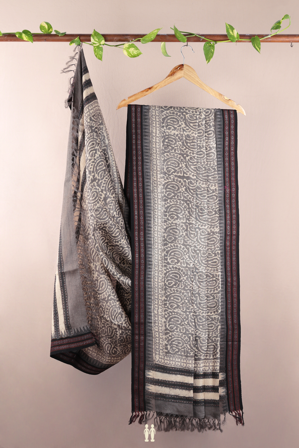 Paisley Design Oxford Brown Tussar Silk Dupatta