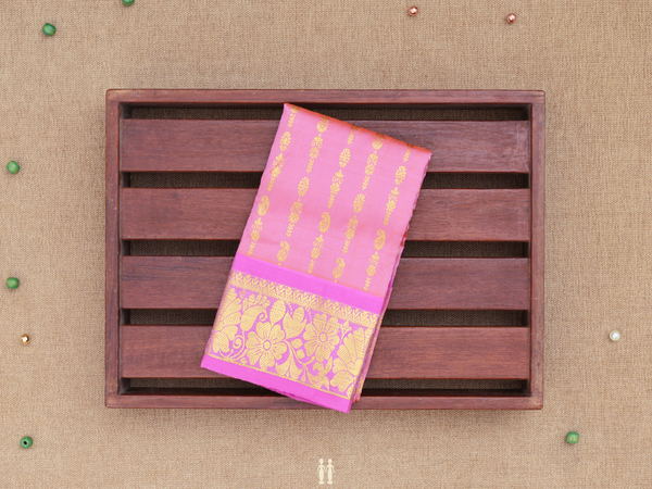 Paisley Design Pink Kanchipuram Pavadai Sattai Material