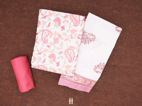 Paisley Design White Cotton Unstitched Salwar Material