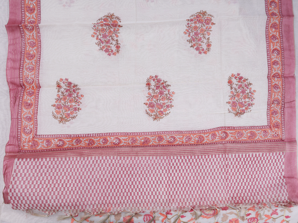 Paisley Design White Cotton Unstitched Salwar Material