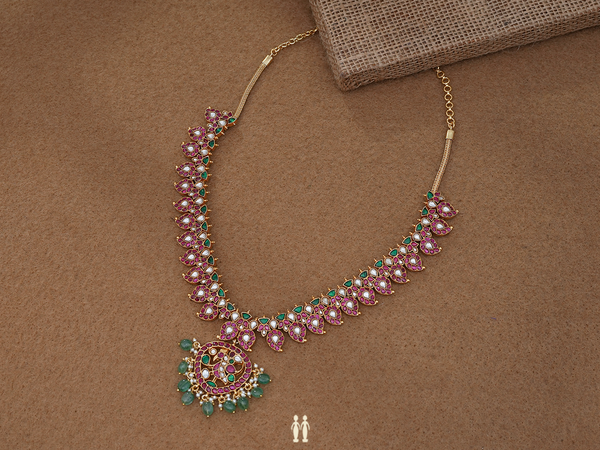 Paisley Design With Beaded Gold Plated Silver Necklace
