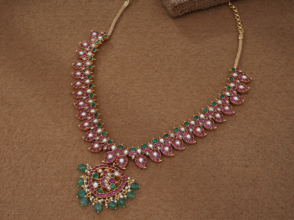 Paisley Design With Beaded Gold Plated Silver Necklace