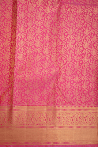 Paisley Floral Design Pink Kanchipuram Silk Saree