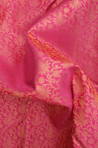 Paisley Floral Design Pink Kanchipuram Silk Saree