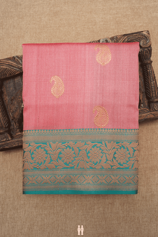 Paisley Motifs Salmon Pink Tussar Banarasi Silk Saree