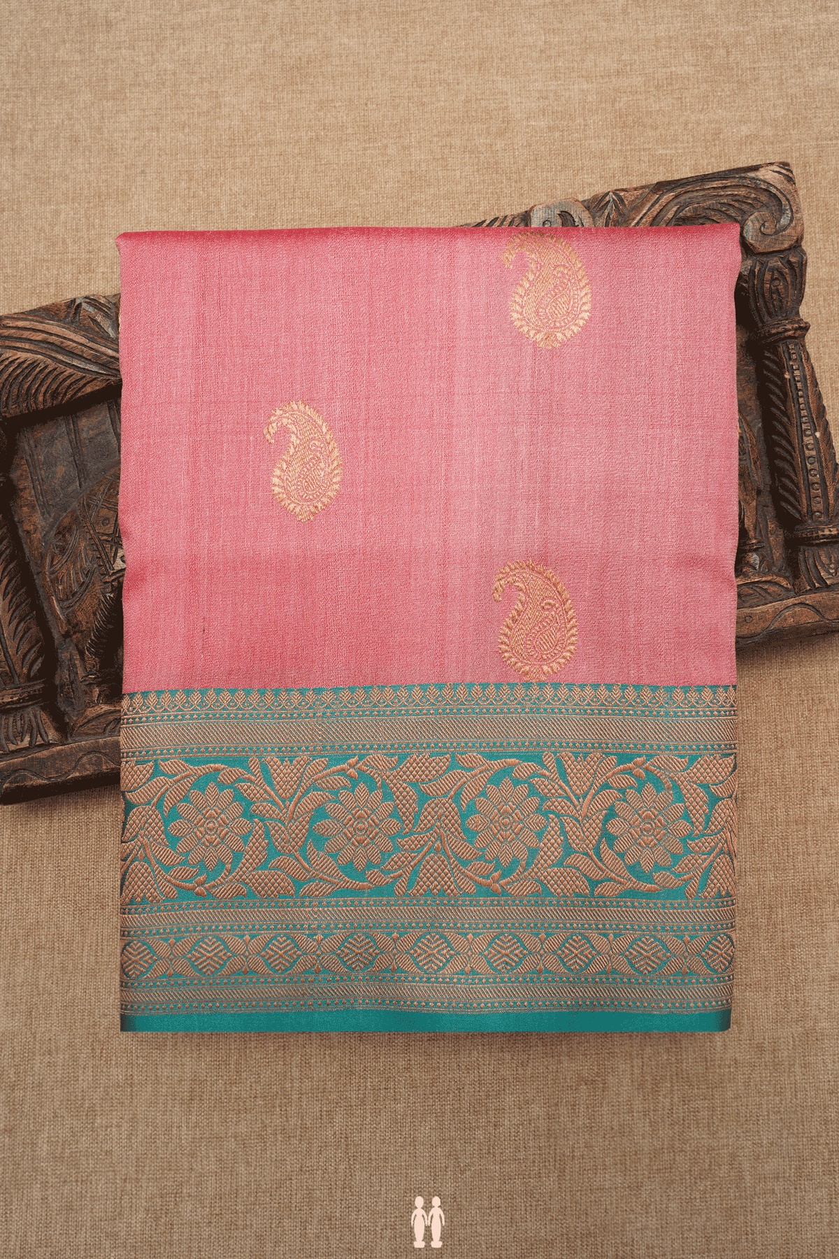 Paisley Motifs Salmon Pink Tussar Banarasi Silk Saree