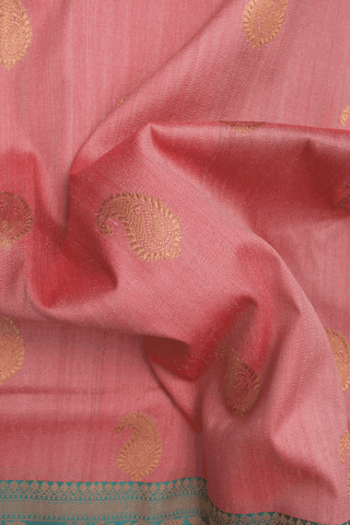 Paisley Motifs Salmon Pink Tussar Banarasi Silk Saree