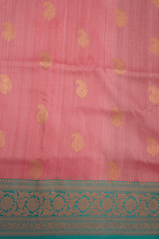 Paisley Motifs Salmon Pink Tussar Banarasi Silk Saree