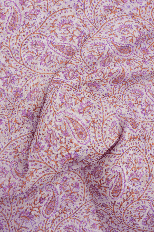 Paisley Printed Design White Chiffon Saree