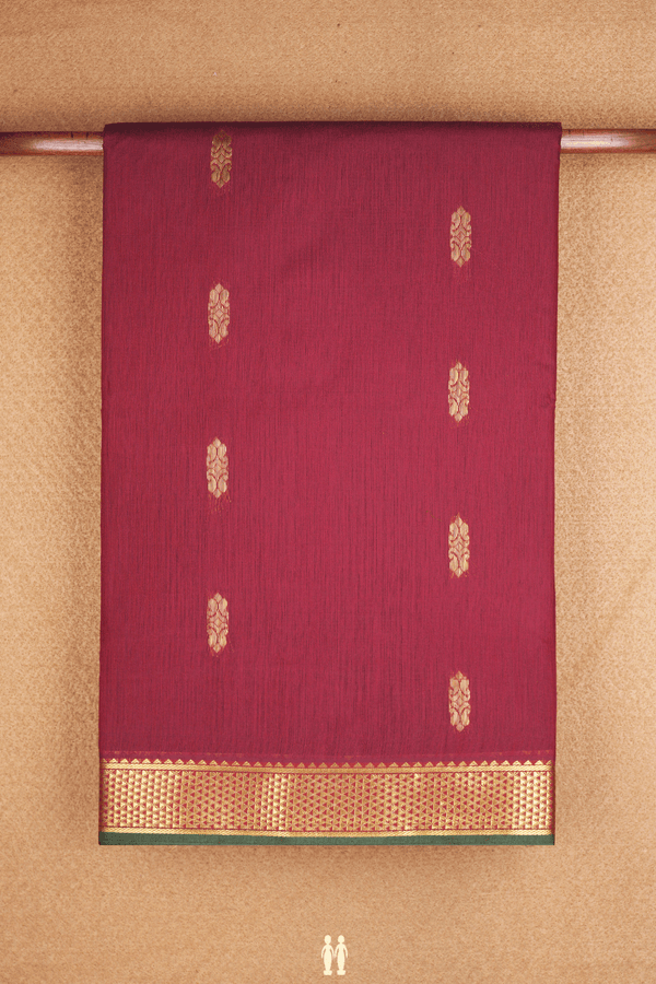 Paisley Zari Buttas Burgundy Red Nine Yards Cotton Saree