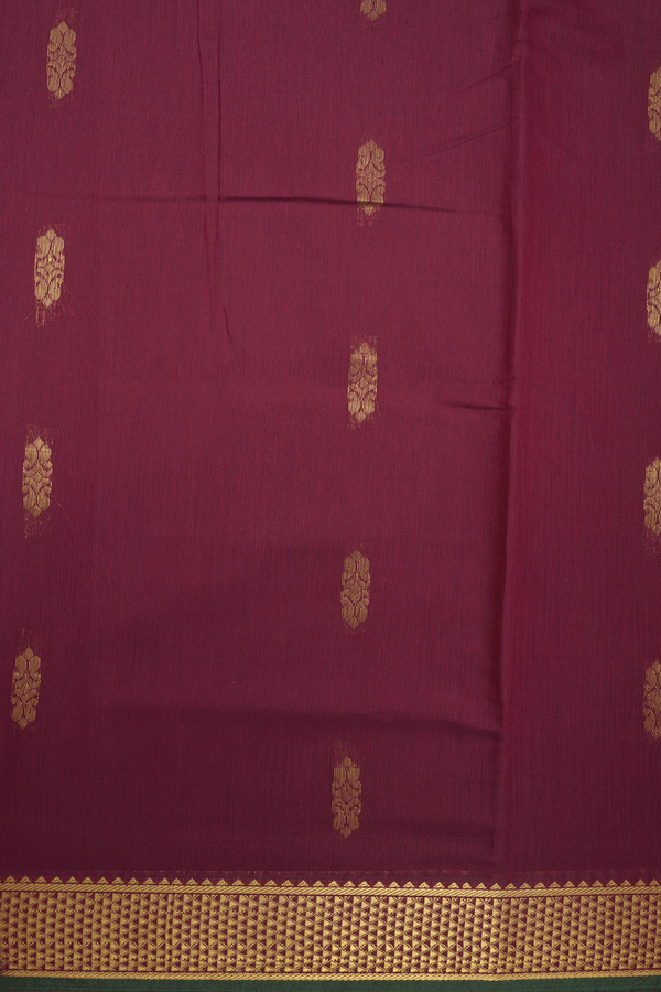 Paisley Zari Buttas Burgundy Red Nine Yards Cotton Saree