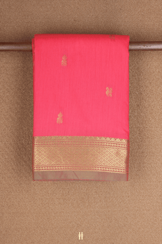 Paisley Zari Buttas Coral Red Apoorva Cotton Saree