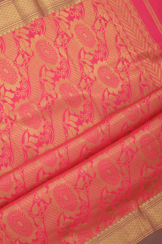 Paisley Zari Buttas Coral Red Apoorva Cotton Saree