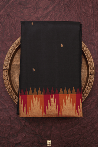 Paisley Zari Buttis Black Kanchipuram Silk Saree