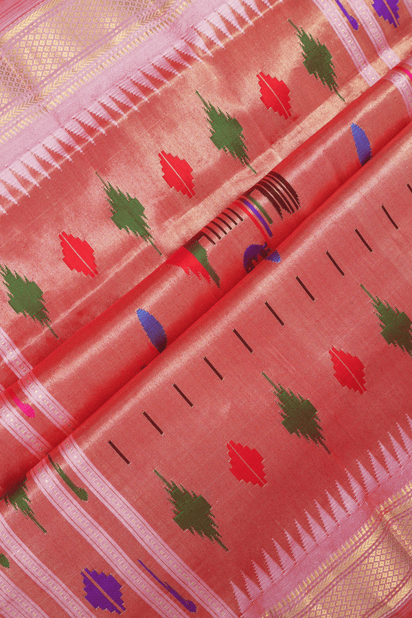 Paisley Zari Buttis Lotus Pink Paithani Silk Saree