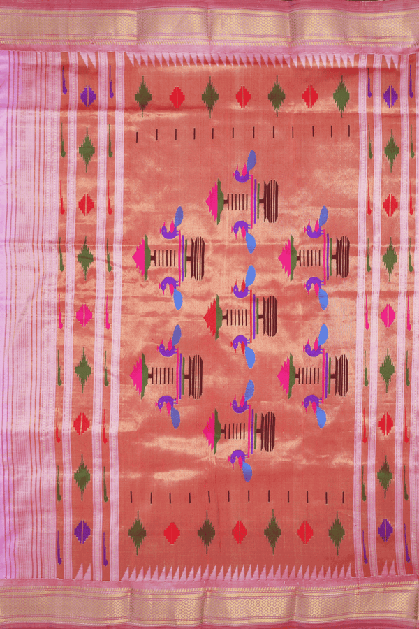 Paisley Zari Buttis Lotus Pink Paithani Silk Saree