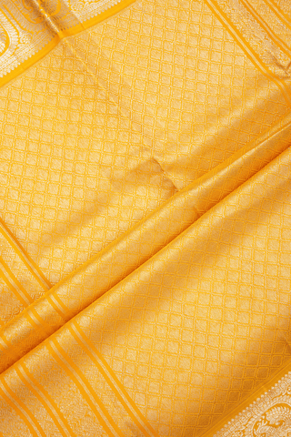 Paisley Zari Buttis Royal Yellow Kanchipuram Silk Saree