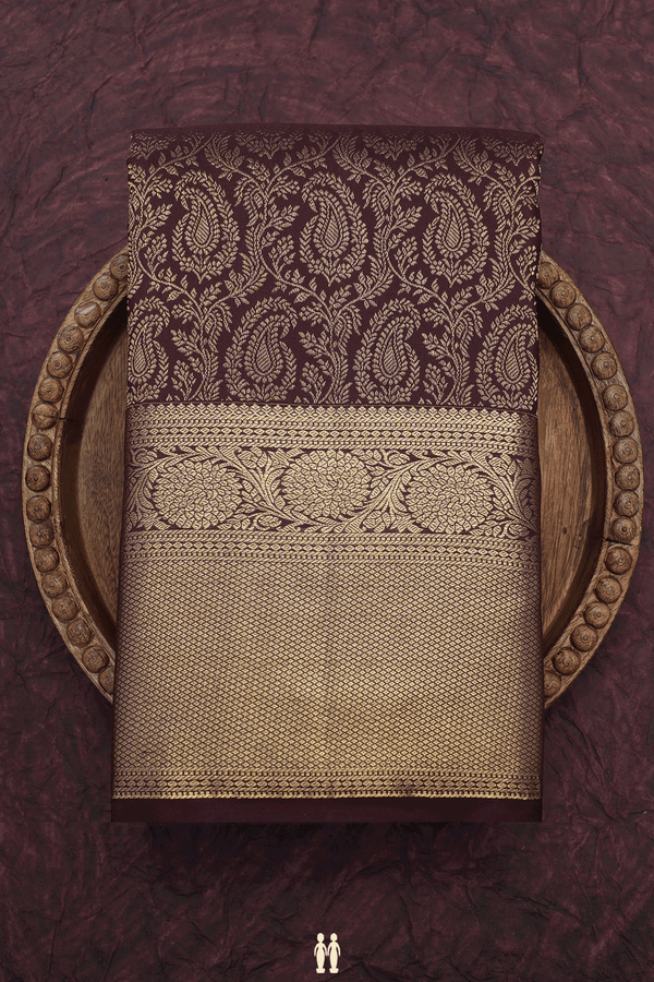 Paisley Zari Design Dark Maroon Kanchipuram Silk Saree