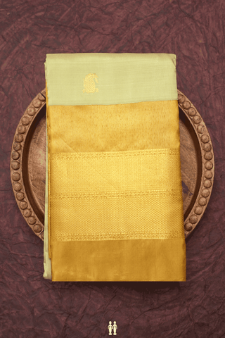 Paisley Zari Motifs Cream Green Kanchipuram Silk Saree