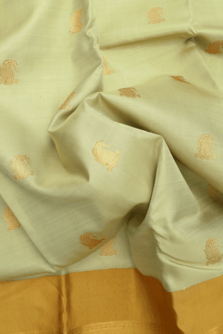 Paisley Zari Motifs Cream Green Kanchipuram Silk Saree