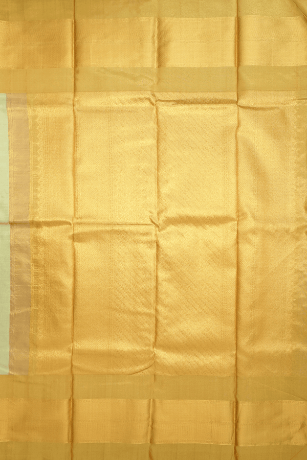 Paisley Zari Motifs Cream Green Kanchipuram Silk Saree
