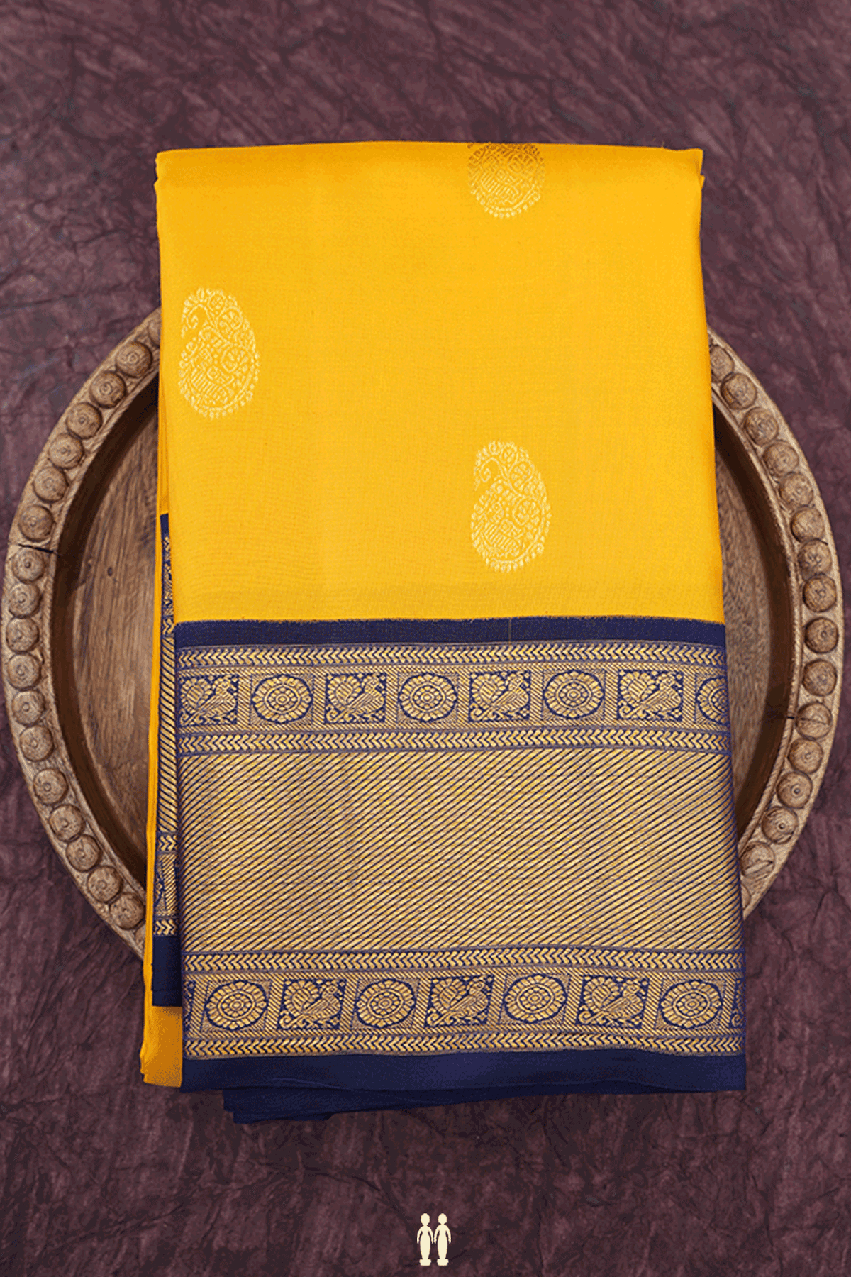 Paisley Zari Motifs Mustard Yellow Kanchipuram Silk Saree