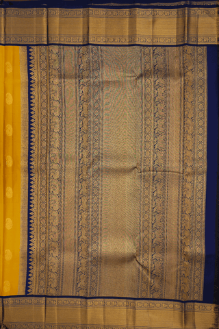 Paisley Zari Motifs Mustard Yellow Kanchipuram Silk Saree