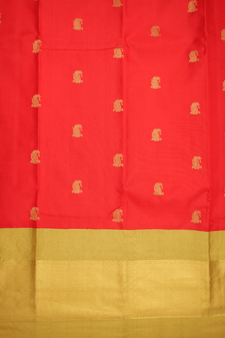 Paisley Zari Motifs Tomato Red Kanchipuram Silk Saree