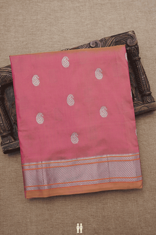 Paisley Zari Motifs Rose Gold Paithani Silk Saree