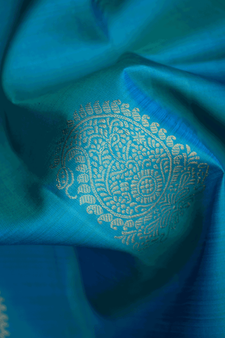Paisley Zari Motifs Teal Blue Kanchipuram Silk Saree