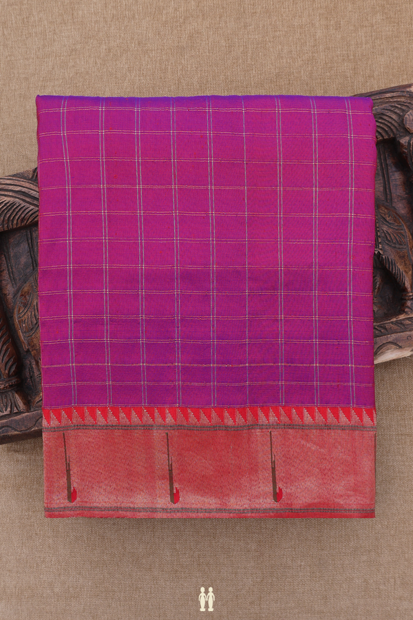 Paithani Silk Saree In Berry Purple With Zari Checked Design