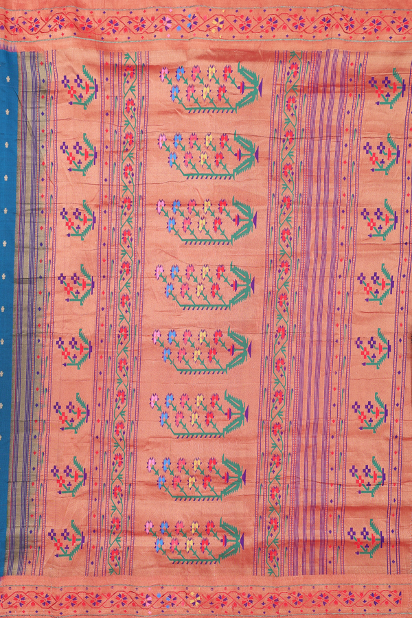 Paithani Silk Saree In Capri Blue With Zari Buttis