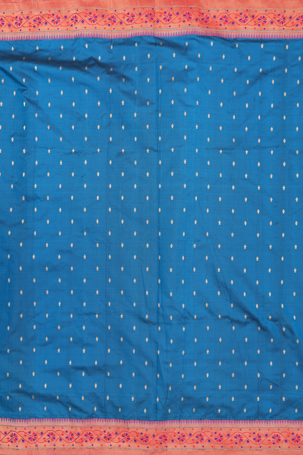 Paithani Silk Saree In Capri Blue With Zari Buttis