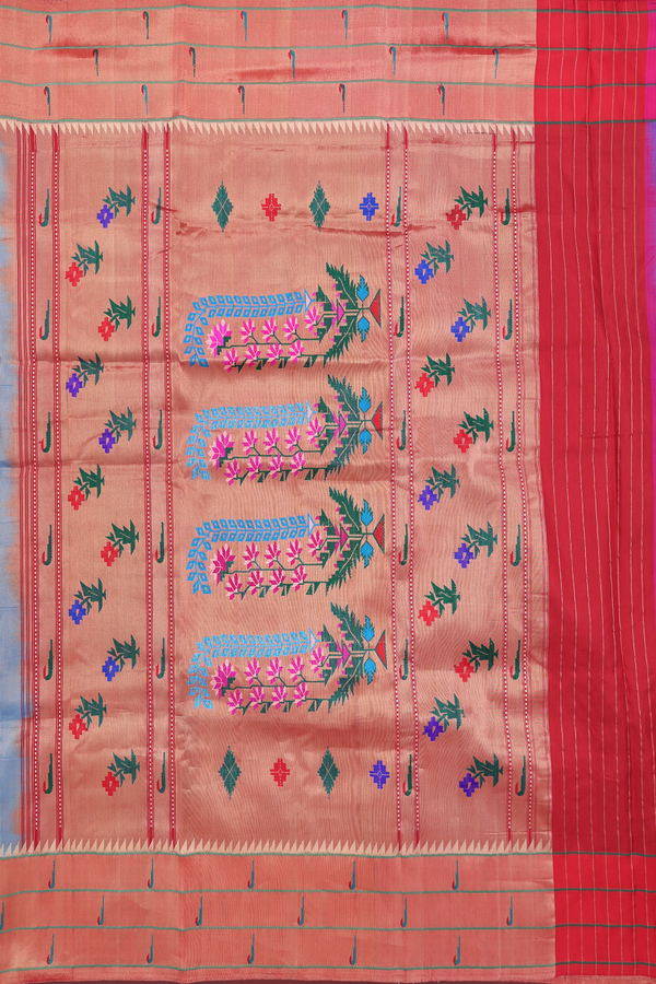 Paithani Silk Saree In Dual Tone With Paisley Buttas