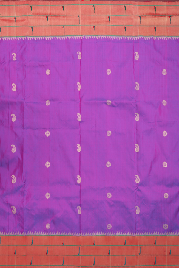 Paithani Silk Saree In Dual Tone With Paisley Buttas