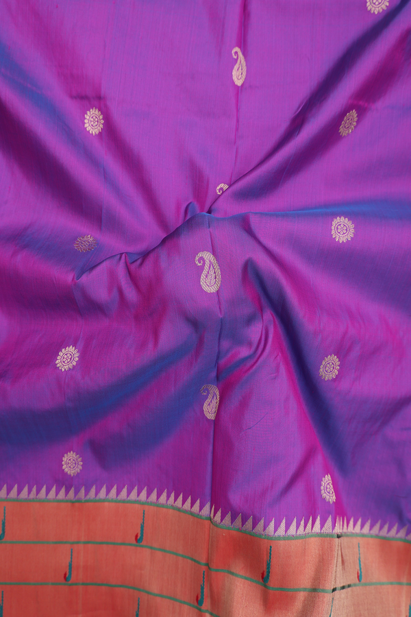 Paithani Silk Saree In Dual Tone With Paisley Buttas