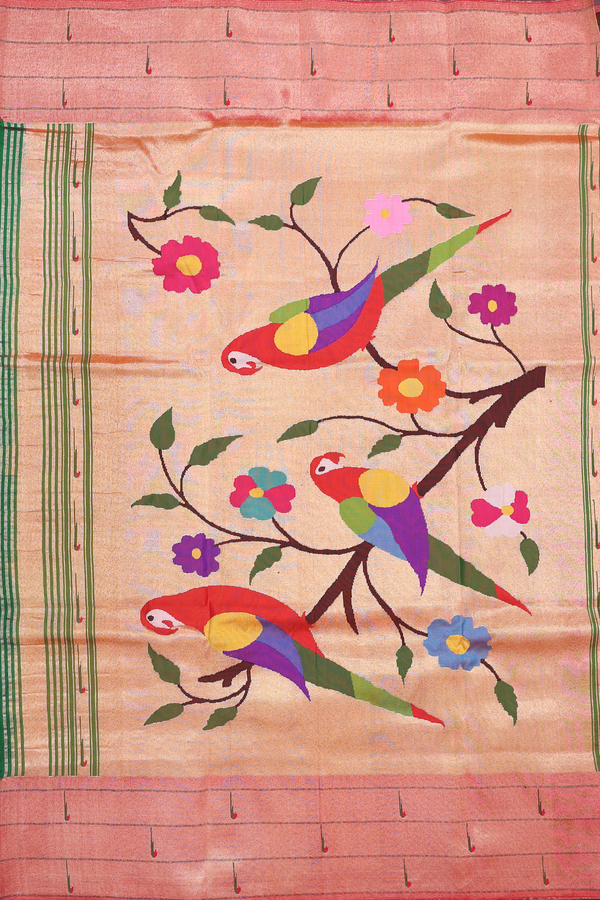 Paithani Silk Saree In Emerald Green With Paisley Buttas