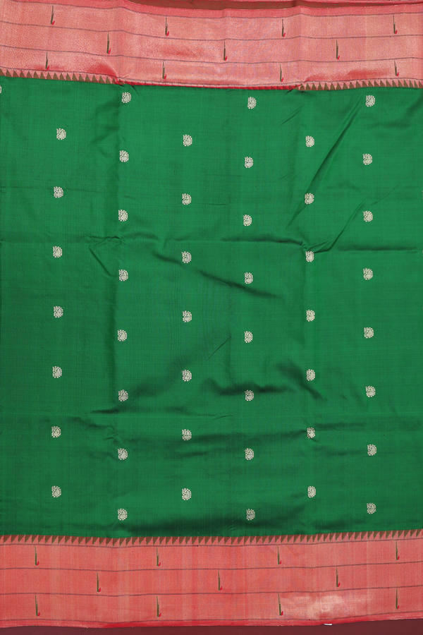 Paithani Silk Saree In Emerald Green With Paisley Buttas
