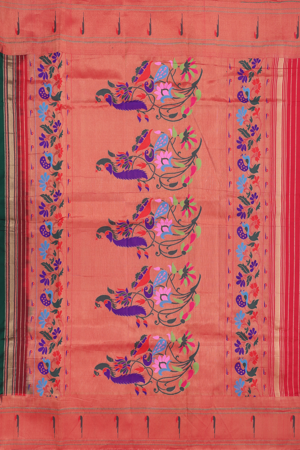Paithani Silk Saree In Forest Green With Floral Buttas