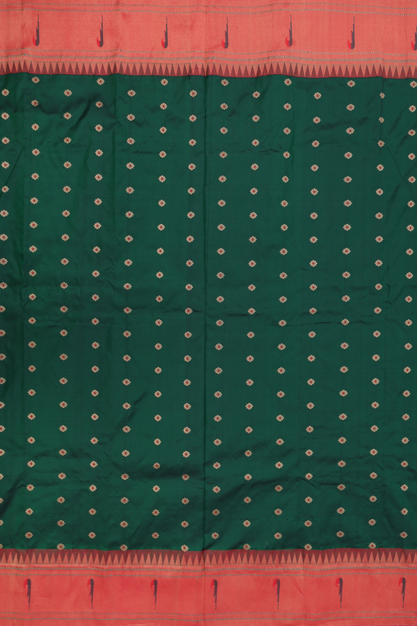 Paithani Silk Saree In Forest Green With Floral Buttas