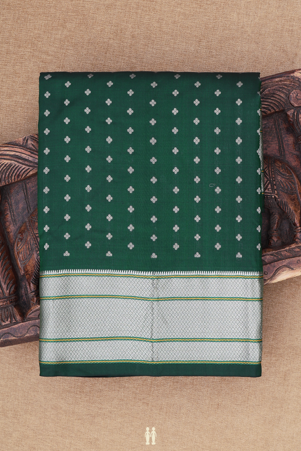 Paithani Silk Saree In Forest Green With Floral Buttis